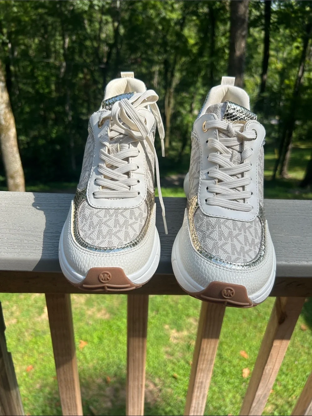 Michael Kors Katrina sneakers with logo and metallic embossed lizard moto size 8